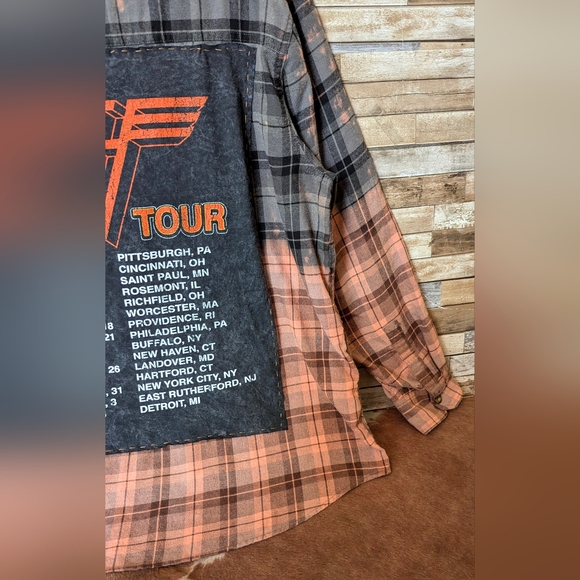 Van Halen World Tour 1984 Upcycled Dip Dye Bleach Flannel Shirt - Picture 8 of 15